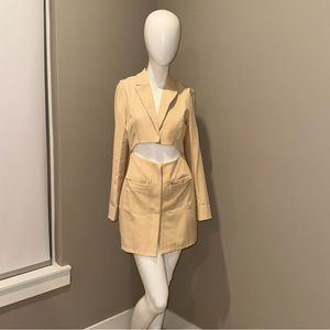 Tan Blazer Dress Cutout Middle Long Sleeve